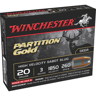 Winchester SSP203 Partition Gold HV Sabot Slug 20 Gauge 3" 260 GR 5 Rounds