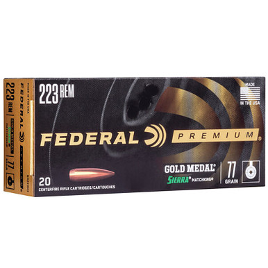 Federal GM223M3 Gold Medal 223/5.56 NATO 77 GR Sierra Match King BTHP 20 Rounds