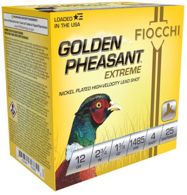 Fiocchi Golden Pheasant Nickel-Plated 12 Ga 2.75" 1-3/8 oz 4 Shot 1485 fps