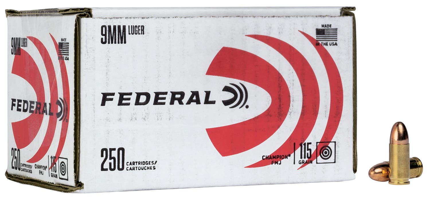Federal Champion Training 9mm Luger 115 Gr. Full Metal Jacket (FMJ) 250/Box