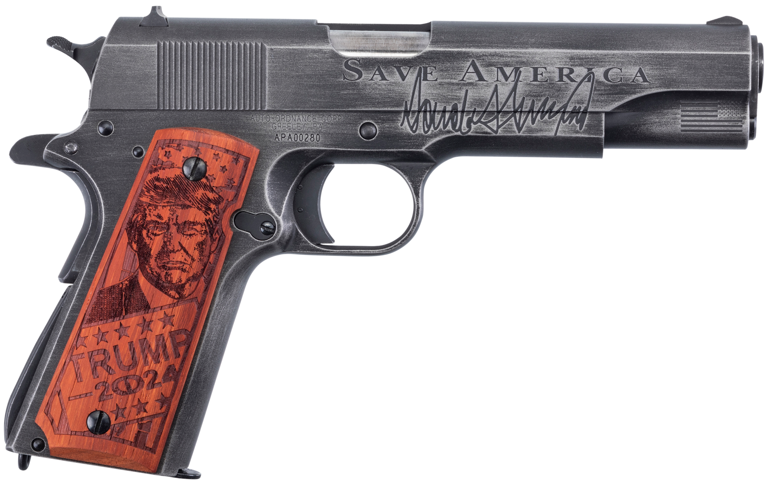 Auto-Ordnance 1911 Trump Save America 45 ACP 5" Pistol Distressed Armor Black Cerakote