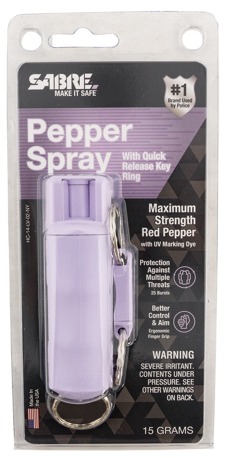Sabre Pepper Spray Hard Case Red Pepper Lavender Includes Key Ring HC14LV02NY