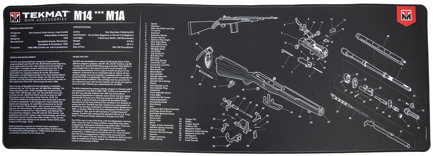 TekMat M14 (M1A) Cleaning Mat 44 x 15" M14 (M1A) Parts Diagram Illustration"