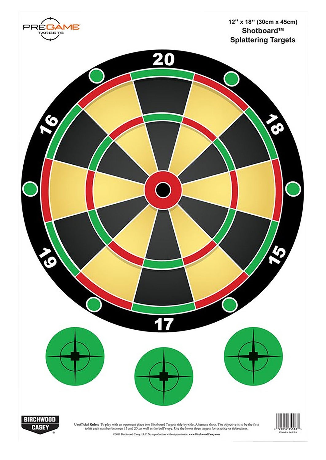 Birchwood Casey Pregame Shotboard Dart Board Hanging Paper All Firearms 12" x 18" Impact Enhancement Splatter