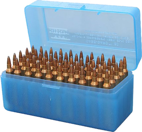 MTM Case-Gard Ammo Box Flip-Top Multi-Caliber Rifle Clear Blue 50rd