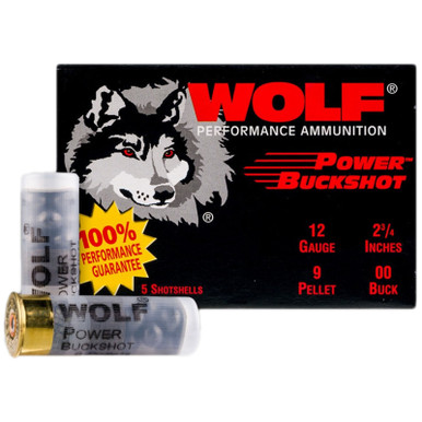 Wolf Power Ammunition 12 Gauge 2-3/4" 00 Buckshot 9 Pellets 5 Rounds