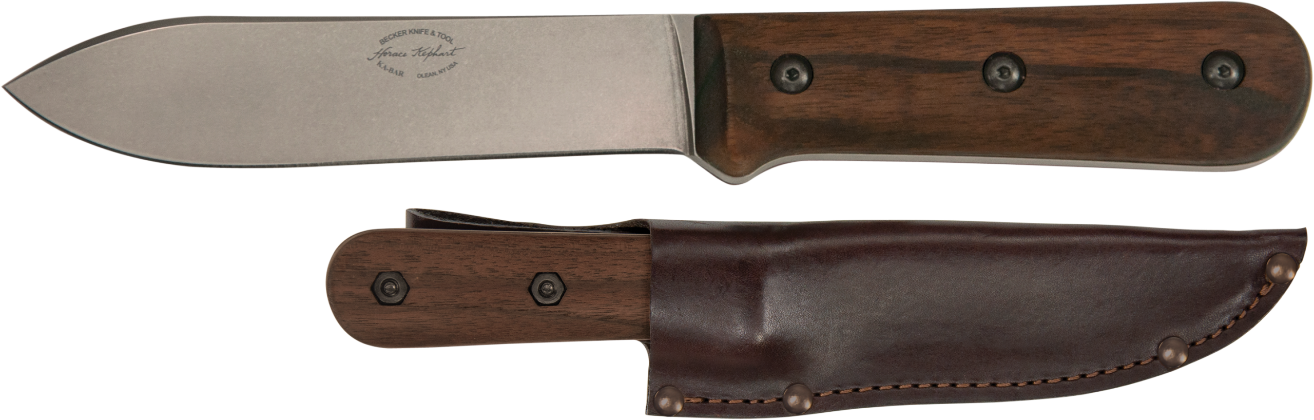 Ka-bar Becker Kephart Knife - 5.12" Bld Wlnt Hndle Lthr Shth