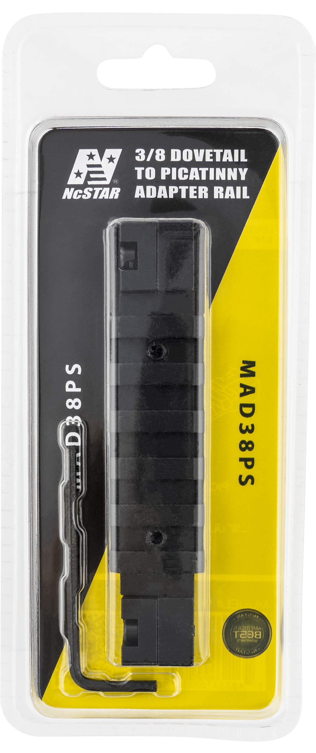 Ncstar 3/8 Dovetail To Picatinny Adapter, Nc Mad38ps 3/8 Dovetail To Pict Rail Adapt