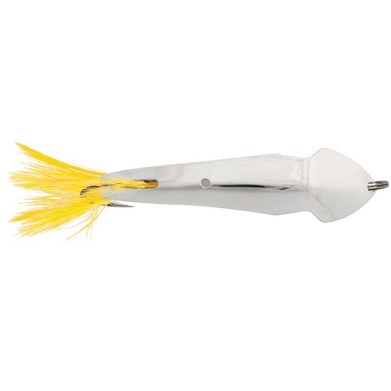 Luhr Jensen Pet Spoon w/ Yellow Feather 1/2 oz. Chrome
