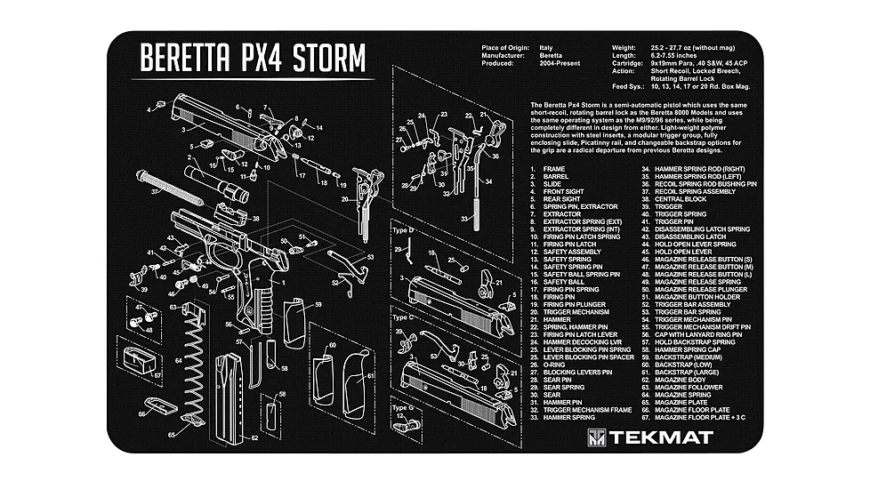 BECK TEK, LLC (TEKMAT) TEKR17BERPX4 Beretta PX4 Storm Handgun Cleaning Mat 11"x