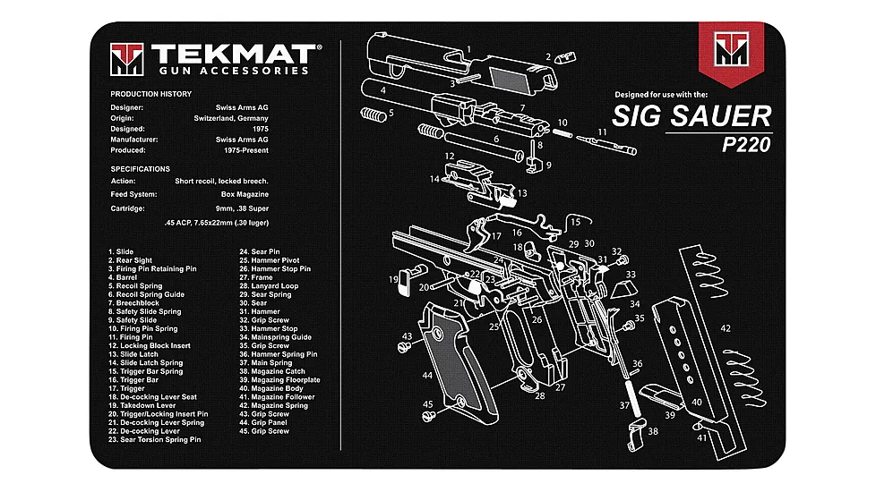 BECK TEK, LLC (TEKMAT) TEKR17SIGP220 Sig Sauer P220 Handgun Cleaning Mat 11"x17