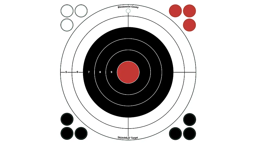Birchwood Casey Stick-A-Bull Self-Adhesive Bullseye Targets 12x12 Inch 5 Per Pack With 60 Pasters 33912