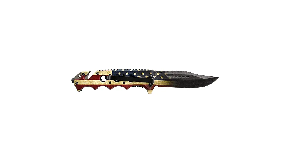 Guard Dog Security Guard Dog Knife American Flag W/ 3d Skull Folder 3.5" Blade!