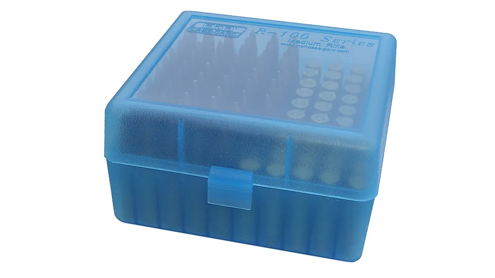 MTM 100 Round Blue Medium Rifle 243/308 Caliber Ammo Box