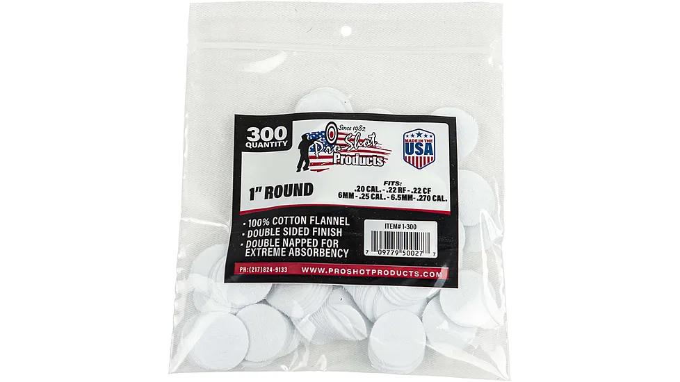 Pro-Shot .22-.270 Caliber Round/Square Cotton Flannel Patches