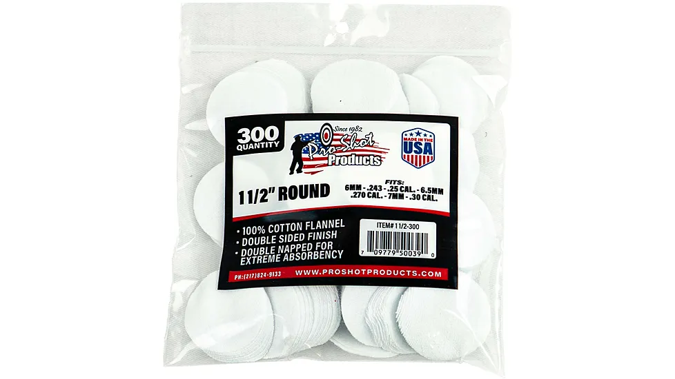 Pro-Shot Cotton Flannel Patches 6mm - .30 Caliber 1.5 Inch Round