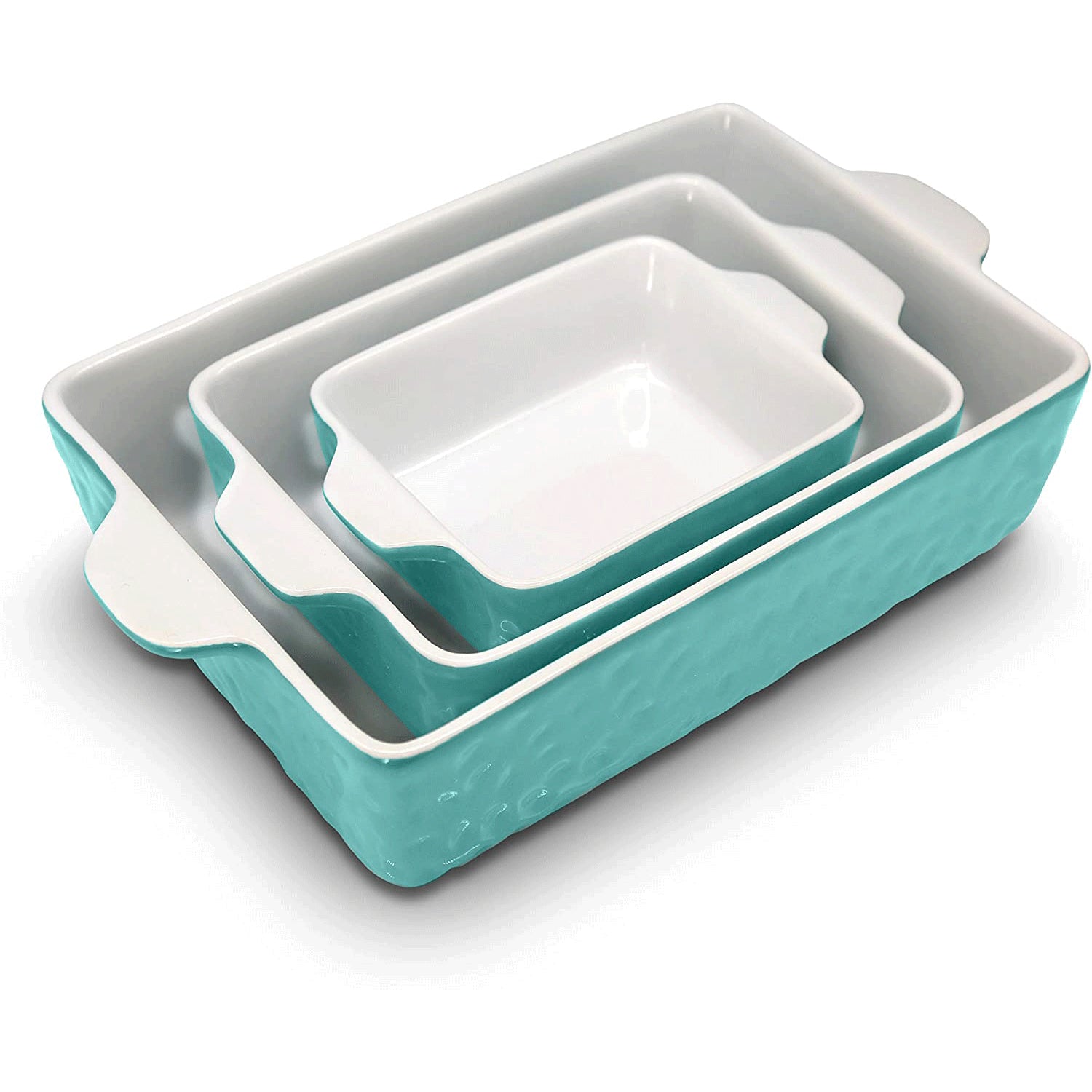 NutriChef Rectangular Ceramic 3 Pc Nonstick Kitchen Bakeware Pan Set (Open Box)