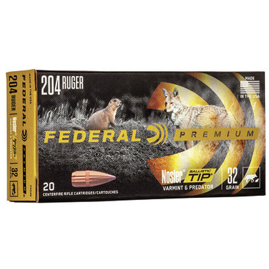 Federal P204B Premium V Shok 204 Ruger 32 GR Nosler Ballistic Tip 20 Rounds