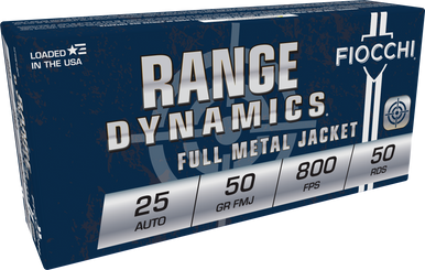 Fiocchi Range Dynamics .25 ACP 50gr Full Metal Jacket 50Rnd Handgun Ammunition