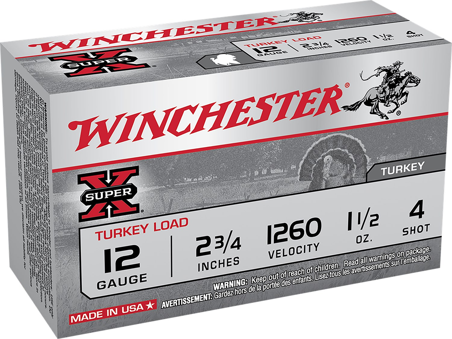 Winchester Super X Magnum 12ga 2-3/4" 1-1/2 oz #4 Copper-plated Lead Shot 10 Shells Per Box