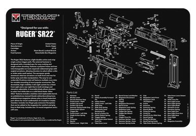 TekMat Ruger SR22 Parts Diagram 11"x17" Original Cleaning Mat