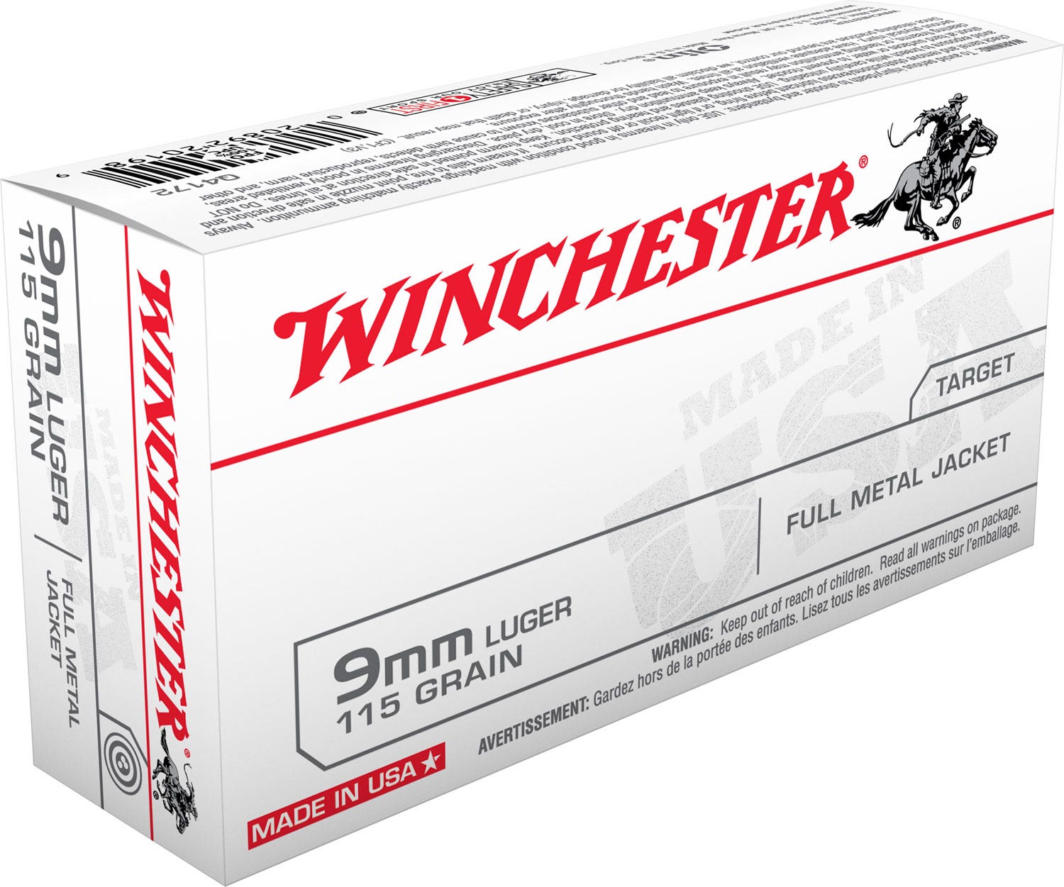 Winchester USA Brand 9mm Luger 115 Gr FMJ 50 Rounds
