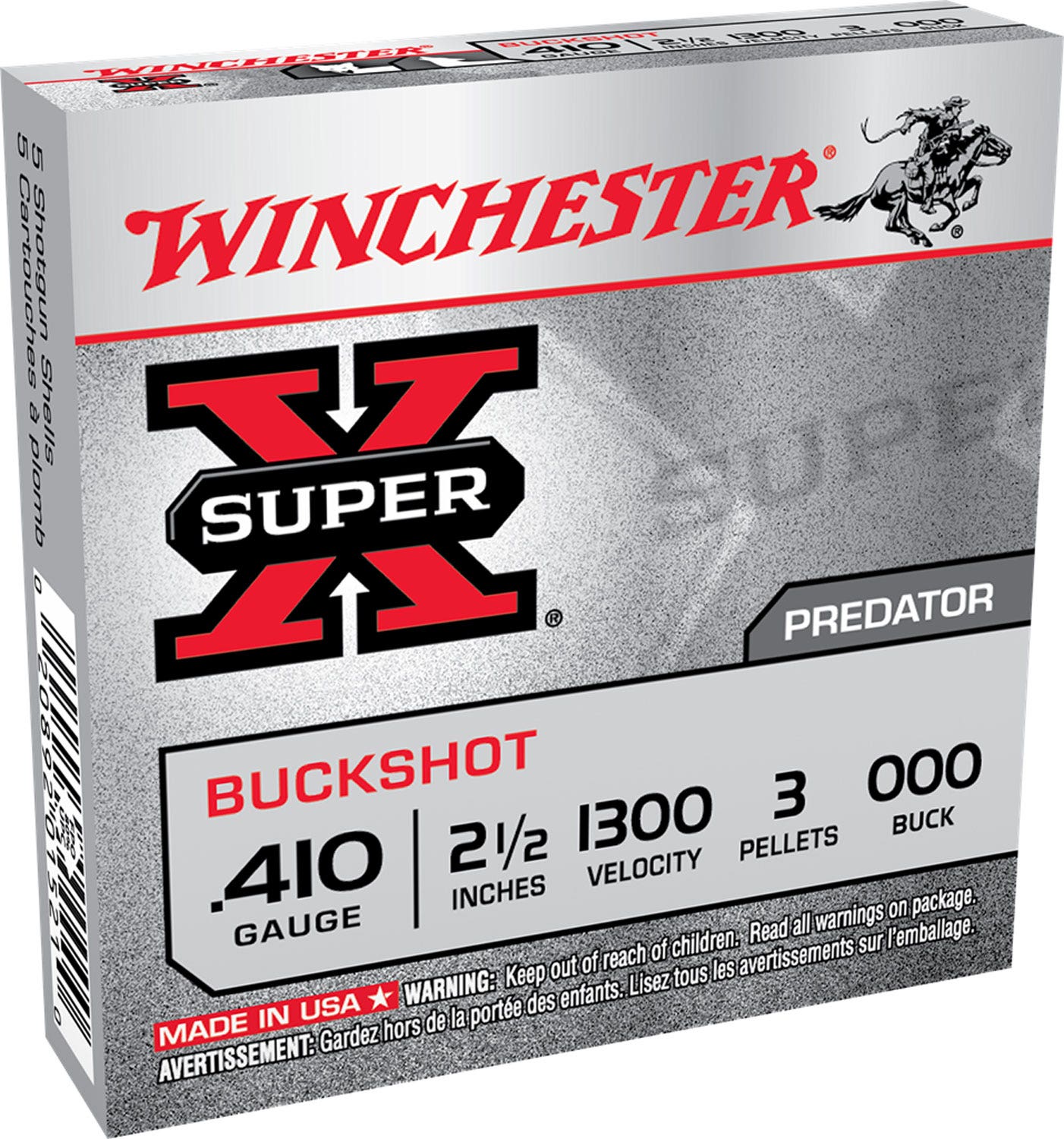 Winchester Super-X Buffered Buckshot .410 Gauge 2.5" 1300 FPS 3 Pellets 000 Buck