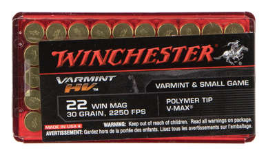 Winchester Varmint High Velocity 22 Winchester Magnum Rimfire (WMR) 30Gr Hornady V-MAX 50Rnd Rifle Ammunition