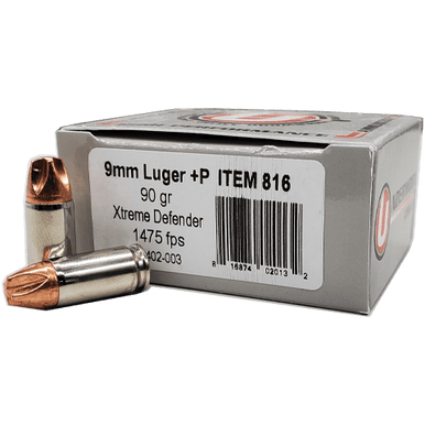 Underwood Ammo Xtreme Defender 9mm Luger +P 90gr Lehigh Defense Xtreme Defense Bullet 20Rnd Handgun Ammunition