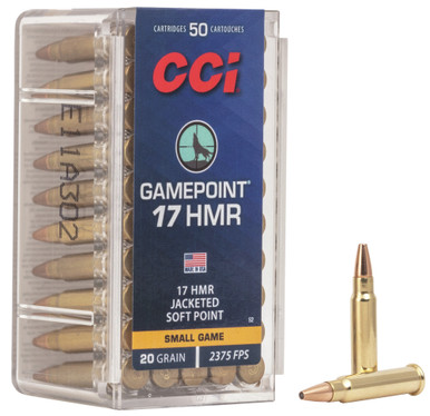 CCI 17 HMR Gamepoint 20 GR Jacketed Soft Point Per 50