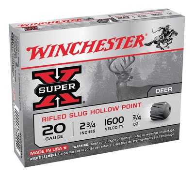 Winchester Super-X 20 Gauge 2.75" 1600 FPS .75 Ounce Rifled Slug Hollow Point