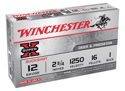 Winchester Super-X Buffered Buckshot 12 Gauge 2.75" 1250 FPS 16 Pellets 1 Buck