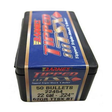 Barnes Bullets Tipped Triple-Shock X (TTSX) .22 Cal 62 gr Polymer Tip Boat-Tail Bullets -50cnt