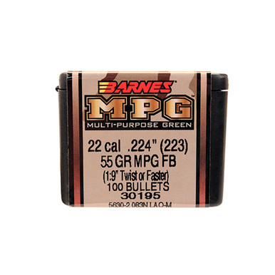 Barnes Bullets Multi-Purpose Green (MPG) .22 Cal 55 gr Hollow Point Flat Base Bullets -100cnt