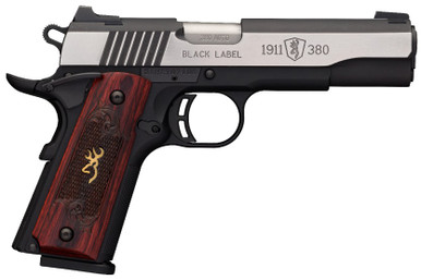 Browning 1911-380 Single .380 ACP - 4.25", 8 Round, Rosewood w-Gold Buckmark Inlay Grip, Black Stainless Steel